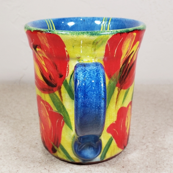Hand-Painted Red Tulip Terra Cotta Mug - Picture 2 of 10
